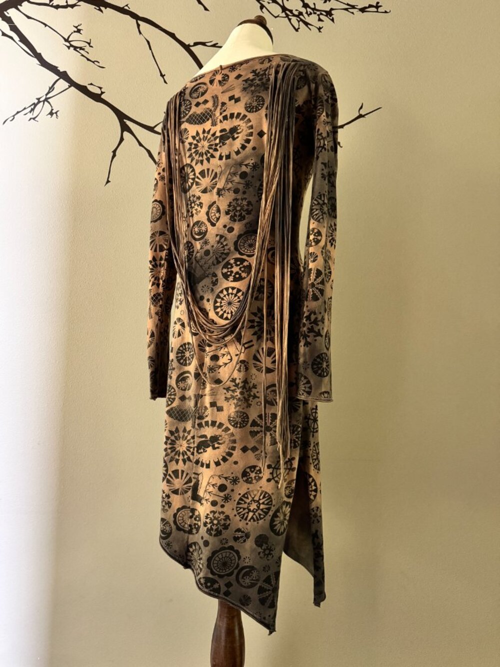 Vintage DIESEL Archive Y2K Wolf Medallion Cotton Knit Dress Asymmetric Hemline - Picture 2 of 4